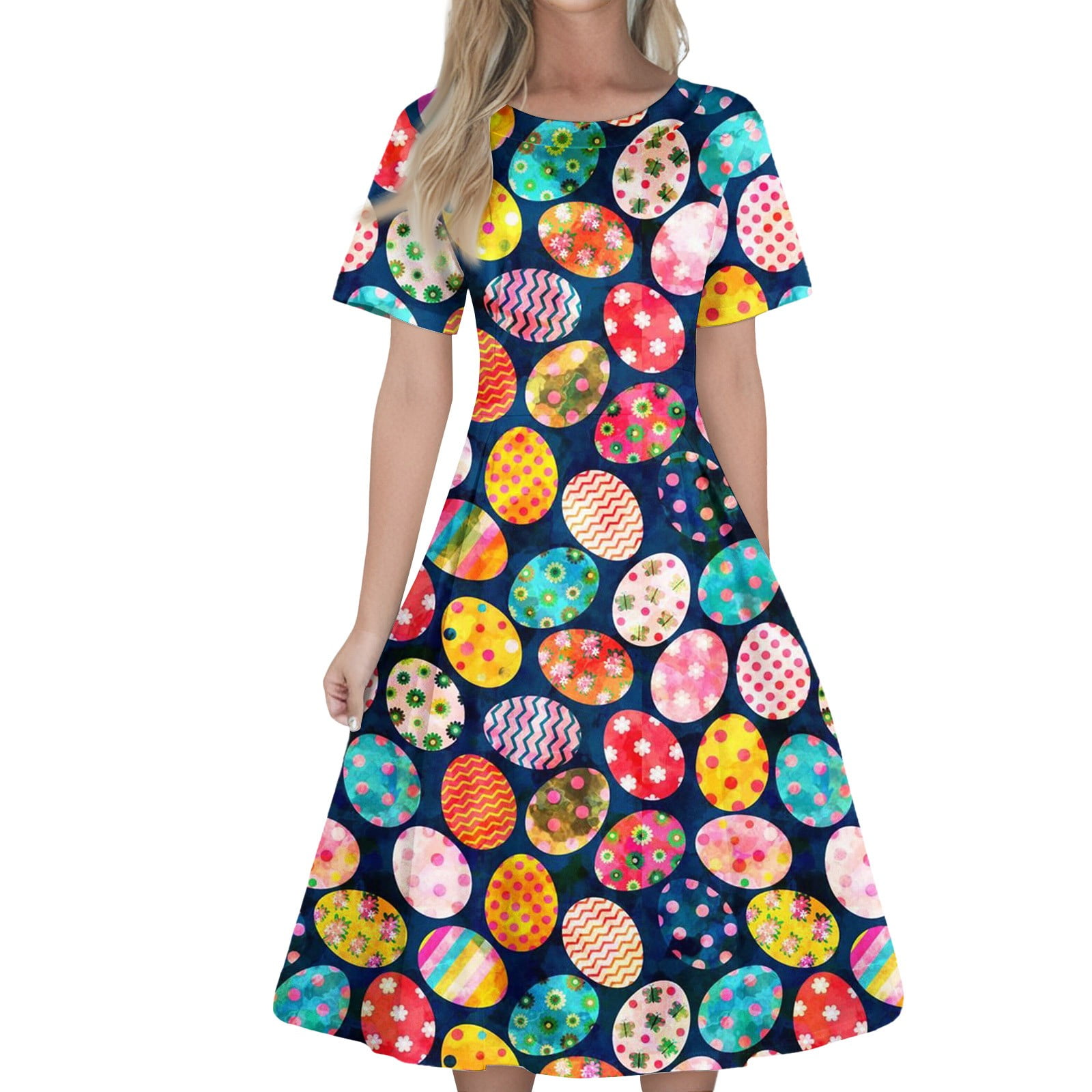 HAJWOH Easter Dresses for Women Church Bunny Egg Graphic Short Sleeve ...