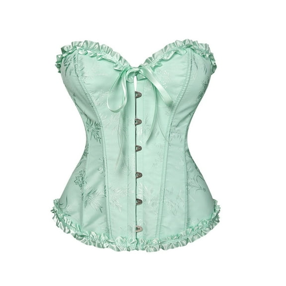 HAJWOH Elegant Lace Overbust Corset Bustier Tops for Women Wedding Prom Shapewear Light Green XL