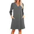 thumbnail image 1 of HAJWOH Fall Dresses for Women 2025 Casual Formal Dresses Long Sleeve V Neck Midi Dress Lightweight Wedding Dresses Gray S, 1 of 5