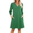 thumbnail image 1 of HAJWOH Fall Dresses for Women 2025 Trendy Formal Dresses Long Sleeve V Neck Midi Dresses Lightweight Cotton Dresses Green S, 1 of 5