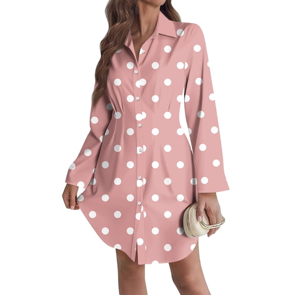 HAJWOH Fall Winter Dresses for Women Ruffle Long Sleeve Dress Casual V Neck T Shirt Dress Pink M