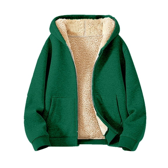 HAJWOH Fleece Sherpa Hoodie for Men with Zipper Big and Tall Fleece Lined Hooded Sweatshirt Long Sleeve Thick Warm Pullover Top 2024 Winter Casual Sherpa Jacket Green XL