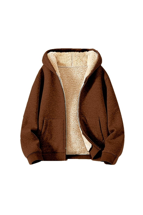 Fleece Sherpa Hoodie for Men with Zipper Big and Tall Fleece Lined Hooded Sweatshirts Long Sleeve Thick Warm Pullover Fall Winter Casual Sweater Brown 4XL