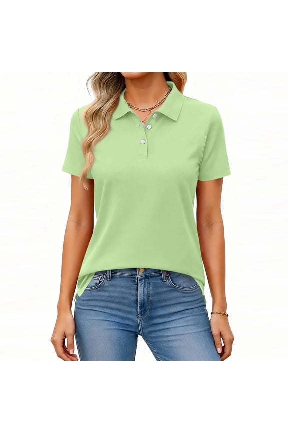 Fluorescent Green Womens Uniform Tops Short Sleeve Uniform Top Casual Button Down Uniform Shirts 2026 Summer New Collared Polo Shirts Workout Blouse Fluorescent Green S