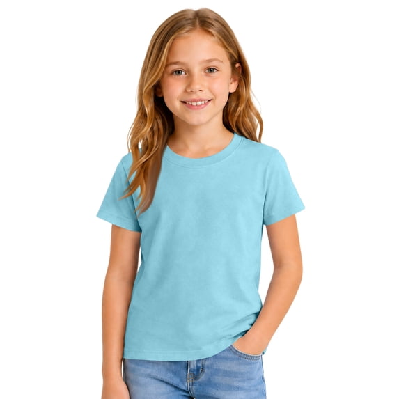 HAJWOH Girls Casual Short Sleeve T-Shirt Kids Toddler Solid Color Round Neck Tees Blouses Loose Fit Tops Undershirt