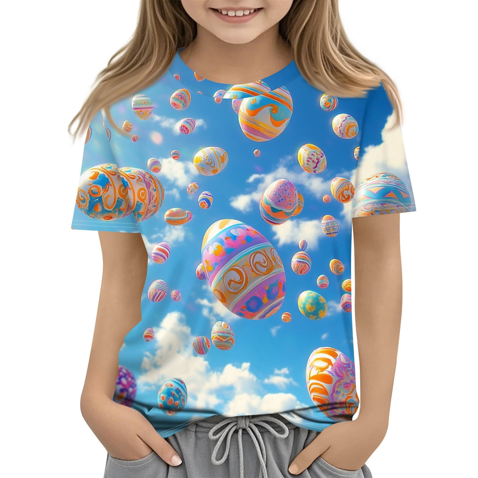 HAJWOH Girls Easter Tshirt Happy Cartoon Bunny Print Shirt Casual Short ...