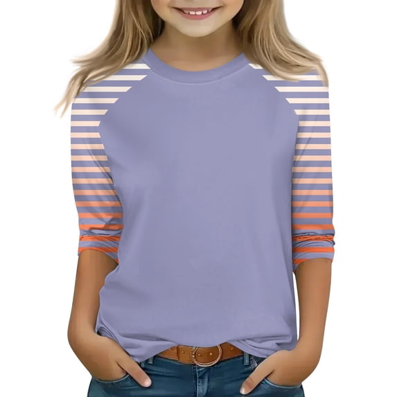 HAJWOH Girls Shirt 3/4 Sleeve Tops Casual Round Neck Blouse 2025 New Soft Tee