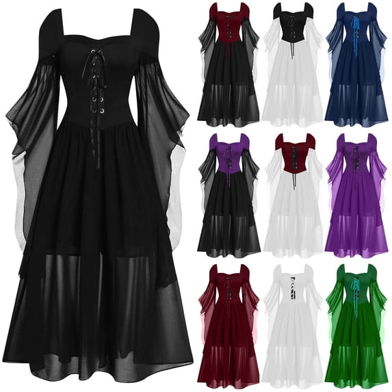 HAJWOH Gothic Dress for Women Halloween Costume Retro Cocktail Batwing Evening Fashion Dresses