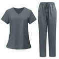 thumbnail image 1 of HAJWOH Gray Scrubs Sets for Women Stretchy Nursing Uniform Short Sleeve V-Neck Scrub Top & Jogger Pant Solid Color Medical Scrub Sets with Multi Pockets Gray XXXL, 1 of 4