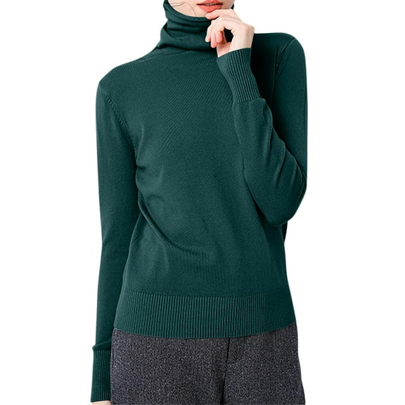 HAJWOH Green Sweater Women Long Sleeve Wool Sweater Warm Turtleneck Fuzzy Pullover Lightweight Knit Sweaters 2025 Clothing Dark Green XL