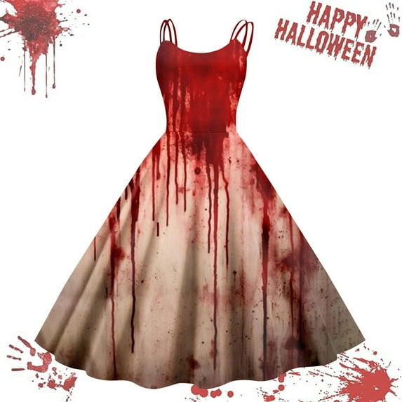 HAJWOH Halloween Dress for Women Novelty Pumpkin Bat Ghost Spider Witch Print Long Dresses Sleeveless Wedding Guest Dresses V-Neck Cotton Dresses Saffron M