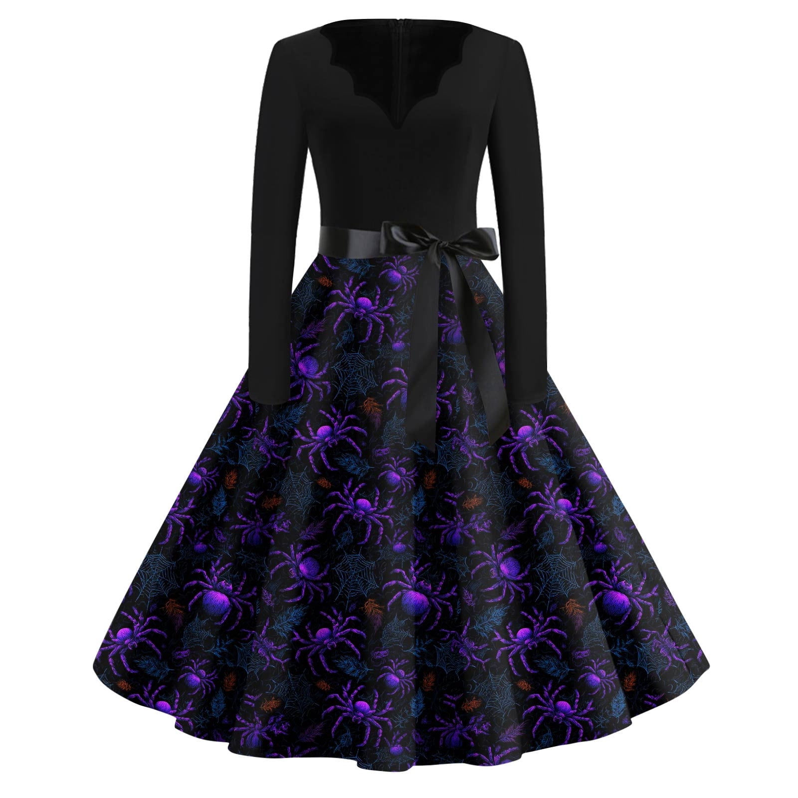 Halloween Spider Art Print V-Neck Vintage Short Sleeve Maxi Dress main image 1
