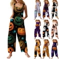 thumbnail image 1 of HAJWOH Halloween Pants Women Print Linen Cotton Jumpsuits Rompers Plus Size Loose Fit Jumpers Pants with Pockets(Orange,XL), 1 of 6