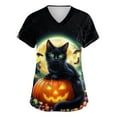 thumbnail image 1 of HAJWOH Halloween Scrubs for Women Short Sleeve Nursing Uniforms Funny Pumpkin Bat Ghost Spider Witch Print Medical Scrub Shirts Stretchy V Neck Scurbs Watermelon Red L, 1 of 3