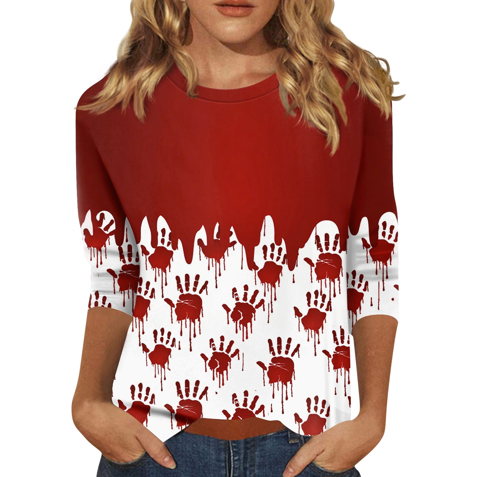 HAJWOH Halloween Shirts for Women Horror Pumpkin Bat Spider Print ...