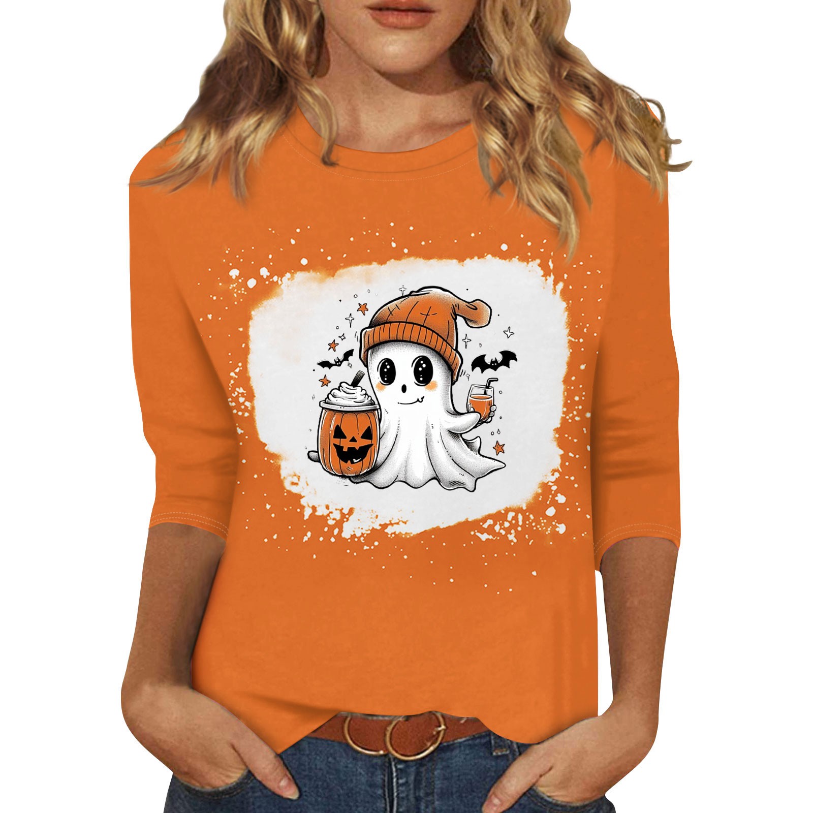 HAJWOH Halloween Shirts for Women Spooky Pumpkin Spider Witch Print ...