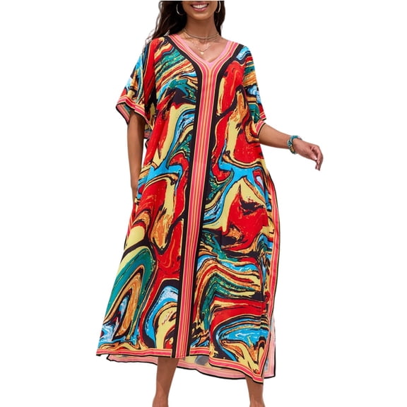 HAJWOH Hawaiian Muumuu Dress for Women Tropical Print Cotton Loose Fit Moo Moos Casual Lounge Wear
