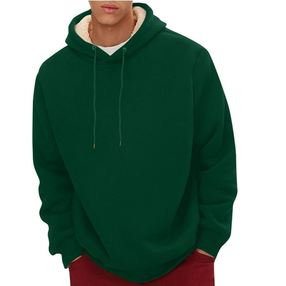 HAJWOH Heavy Weight Hoodie Men Sherpa Fleece Lined Long Sleeve Hooded Sweatshirts Big and Tall Thick Warm Drawstring Pullover Winter Comfort Sweaters Dark Green 4XL