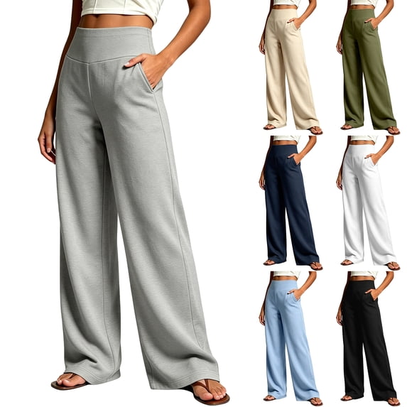 HAJWOH High Waisted Work Pants for Women Business Casual Outfits Office Dress Pants Trousers with Pockets(Light Blue,XL)