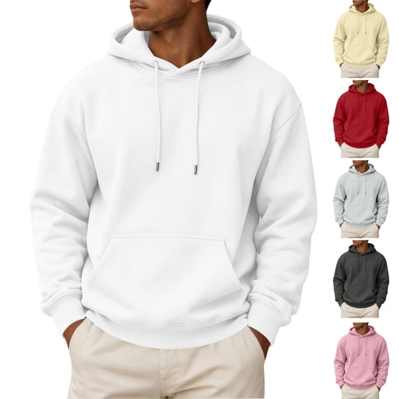 HAJWOH Hoodies For Men Long Sleeve Pullover Vintage Breathable With Kangaroo Pockets Solid Comfy Hood