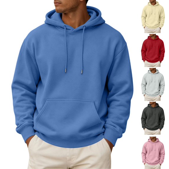 HAJWOH Hoodies For Men Long Sleeve Pullover Vintage Breathable With Kangaroo Pockets Solid Comfy Hood