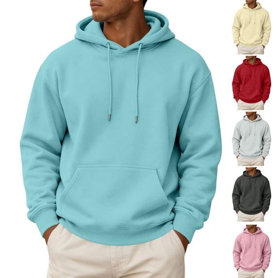 HAJWOH Hoodies For Men Long Sleeve Pullover Vintage Breathable With Kangaroo Pockets Solid Comfy Hood