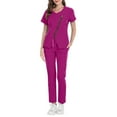 thumbnail image 1 of HAJWOH Hot Pink Scrubs for Women Set Stretchy Nurse Uniform Short Sleeve V Neck Scrub & Jogger Pants Solid Color Scrub Suit with Multi Pockets Hot Pink L, 1 of 6