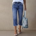 thumbnail image 1 of HAJWOH Jean Capris for Women Stretchy Raw Hem Straight Leg Cropped Jeans Baggy High Waisted Boyfriend Denim Capri Pants, 1 of 5