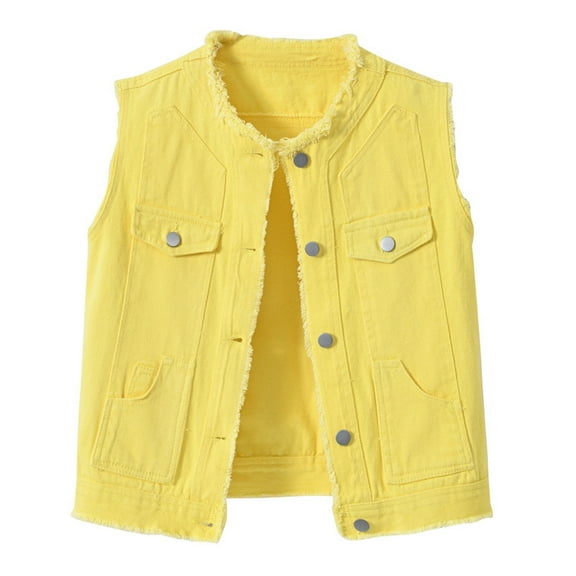 HAJWOH Jean Vest Top for Women 2025 Trendy Sleeveless Jean Jacket Comfy Casual Classic Cute Cropped Jackets Coats Yellow L
