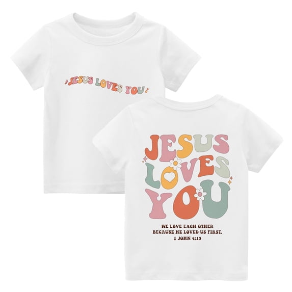 HAJWOH Jesus Shirt for Boys Girls Cute Jesus Love You Shirts Short Sleeve Crew Neck Christian Tshirts Religious Tops Lightweight Jesus Shirts for Toddler White 5-6 Years
