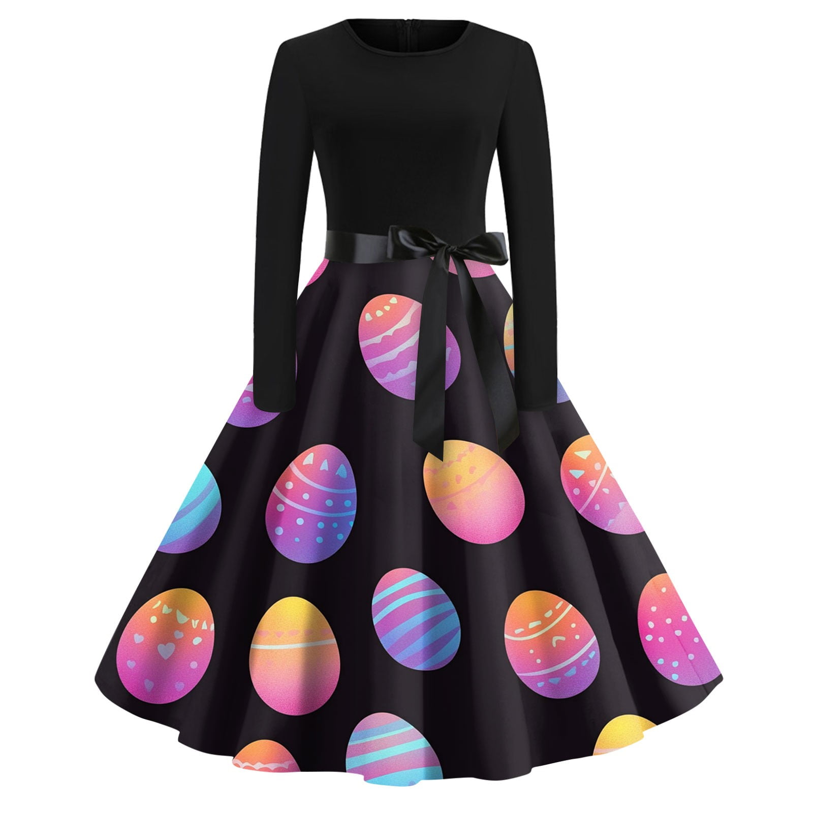 HAJWOH Junior Womens Easter Dresses Long Sleeve Bunny Egg Graphic Spring  Dresses Casual Crewneck Midi Dress Boho Tank Dresses Comfy Easter Dresses  ...