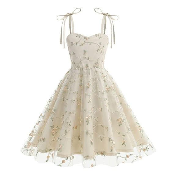 HAJWOH Kids Girl Dress Casual Princess Dress Comfy Spring Dress 2025 Short Dresses Beige 7-8 Years