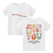 HAJWOH Kids Jesus Shirts Cute Jesus Love You Shirts Short Sleeve Jesus Shirt for Boys Girls Round Neck Christian Top Funny Religious Tops White 11-12 Years