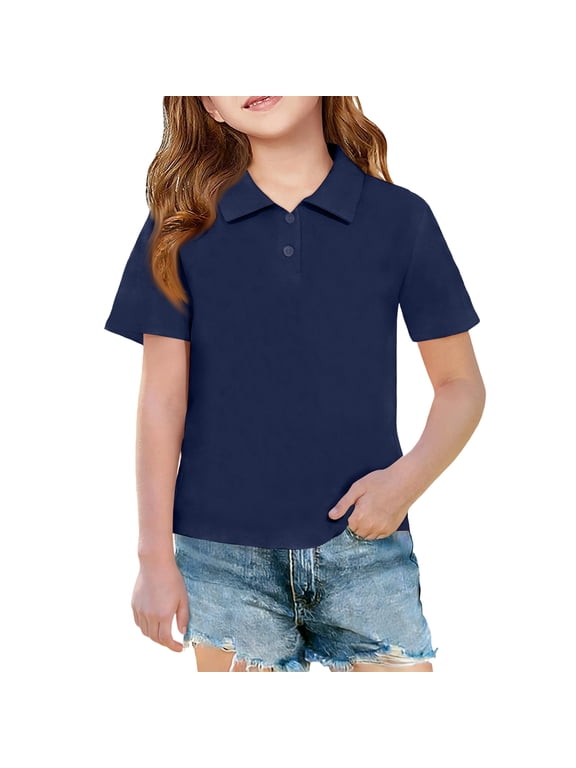 Kids Short Sleeve Polo Shirt School Uniform Shirts For Girls Boys Navy 6-7 Years