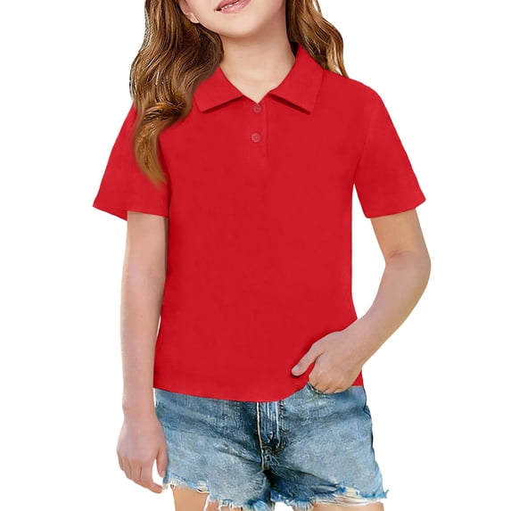 HAJWOH Kids Short Sleeve Polo Shirt School Uniform Shirts For Girls Boys Red 9-10 Years