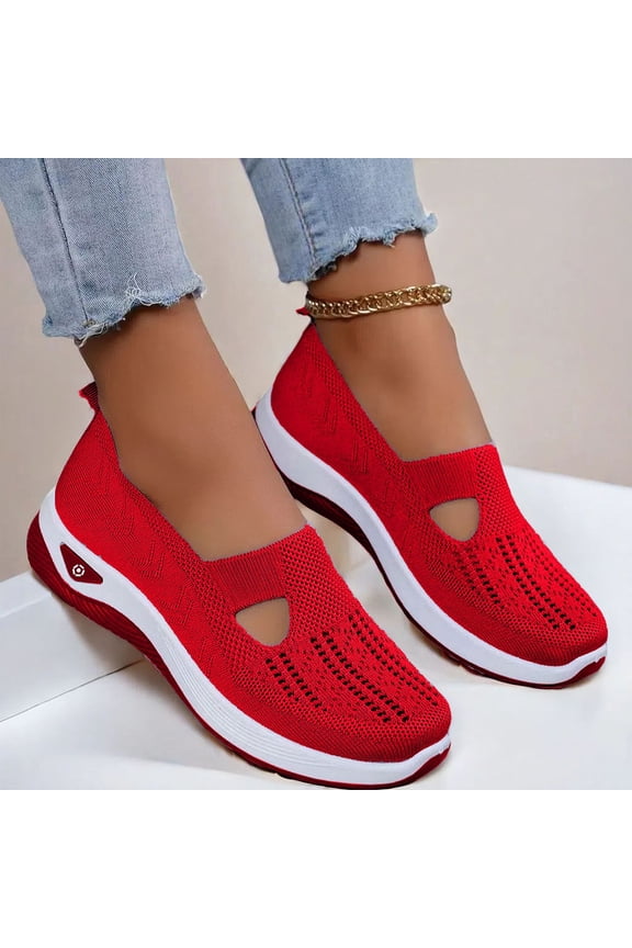 Lightweight Orthopedic Shoes for Women, All Day Comfort Walking Sneakers, Arch Support & Slip On Style Red US-8(EU-40)