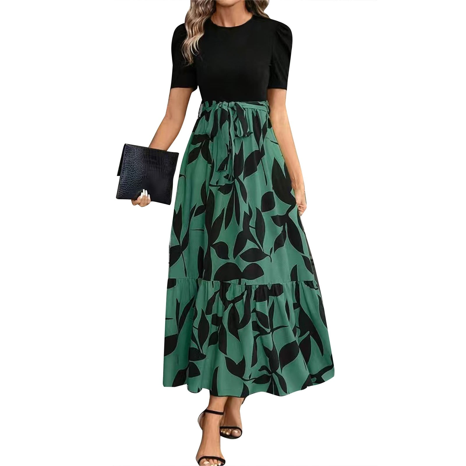 green floral dressing gown Floral Print Robe | Green Long Dressing Gown main image 0