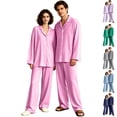 thumbnail image 1 of HAJWOH Men and Women's Pajamas Set Lightweight Long Sleeve Button Down Notched Collar Pajama Comfy Sleep Sets, 1 of 4