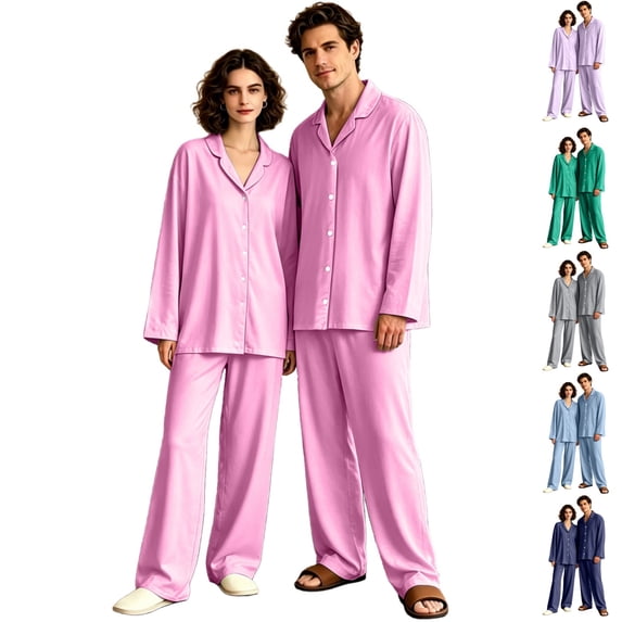 HAJWOH Men and Women's Pajamas Set Lightweight Long Sleeve Button Down Notched Collar Pajama Comfy Sleep Sets