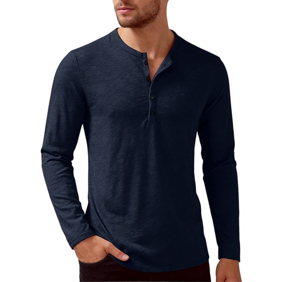 HAJWOH Men's Casual Front Placket Basic Long Sleeve Henley Polo Shirt Muscle Workout Athletic Tee Tops