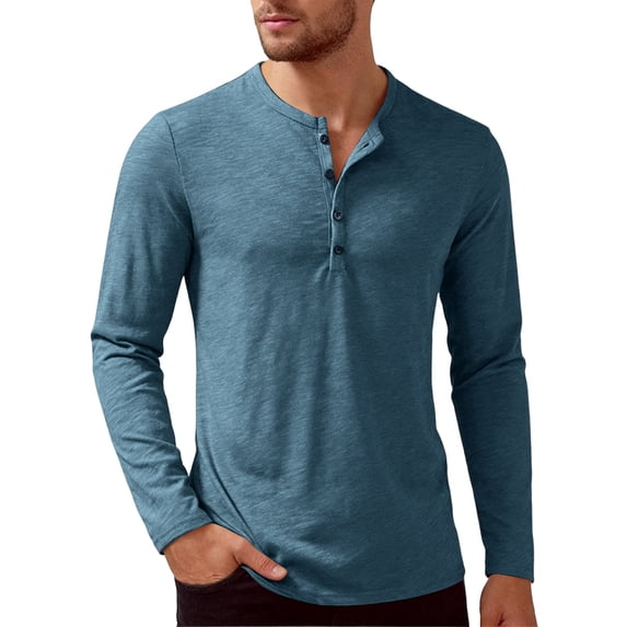 HAJWOH Men's Casual Front Placket Basic Long Sleeve Henley Polo Shirt Muscle Workout Athletic Tee Tops