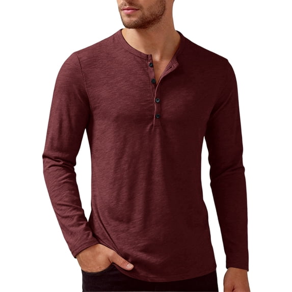 HAJWOH Men's Casual Front Placket Basic Long Sleeve Henley Polo Shirt Muscle Workout Athletic Tee Tops