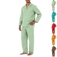 thumbnail image 1 of HAJWOH Men's Comfortable Long Sleeve Button Pajama Set Soft Comfy Sleepwear Sleep Bottom, 1 of 5