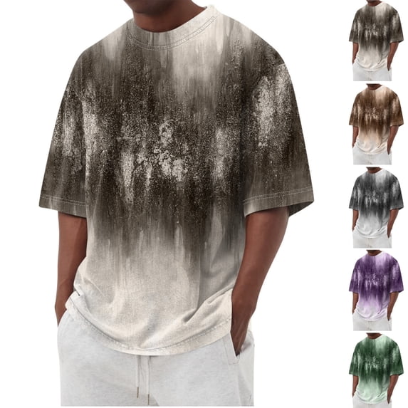 HAJWOH Men's Graphic Crewneck Tshirt Short Sleeve Gradient Color Casual Beach Tees