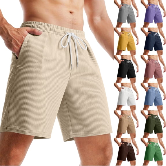 HAJWOH Men’s Lightweight Corduroy Summer Shorts, Drawstring Casual Sports Leisure Beach Shorts