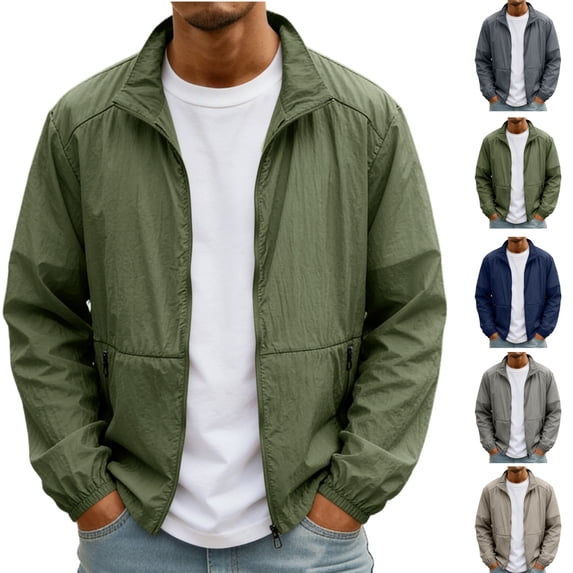 HAJWOH Men's Lightweight Stand Collar Jacket Windproof Softshell Zip Up Outerwear for Spring Fall Hiking Travel Casual