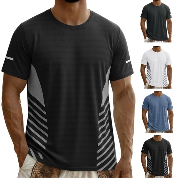 HAJWOH Men's Short Sleeve Quick Dry Workout T Shirt Casual Athletic Gym Running Tee with Reflective Strips