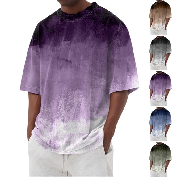 HAJWOH Men's Summer T Shirts Gradient Color Short Sleeve Crew Neck Soft Tee Shirts Beach Tops Casual Tees