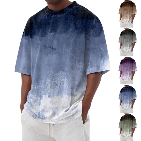HAJWOH Men's Summer T Shirts Gradient Color Short Sleeve Crew Neck Soft Tee Shirts Beach Tops Casual Tees