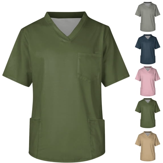 HAJWOH Men's V-Neck Scrub Tops Soft Stretch Scrub Shirts Classic Fit Nurse Uniforms with Pockets